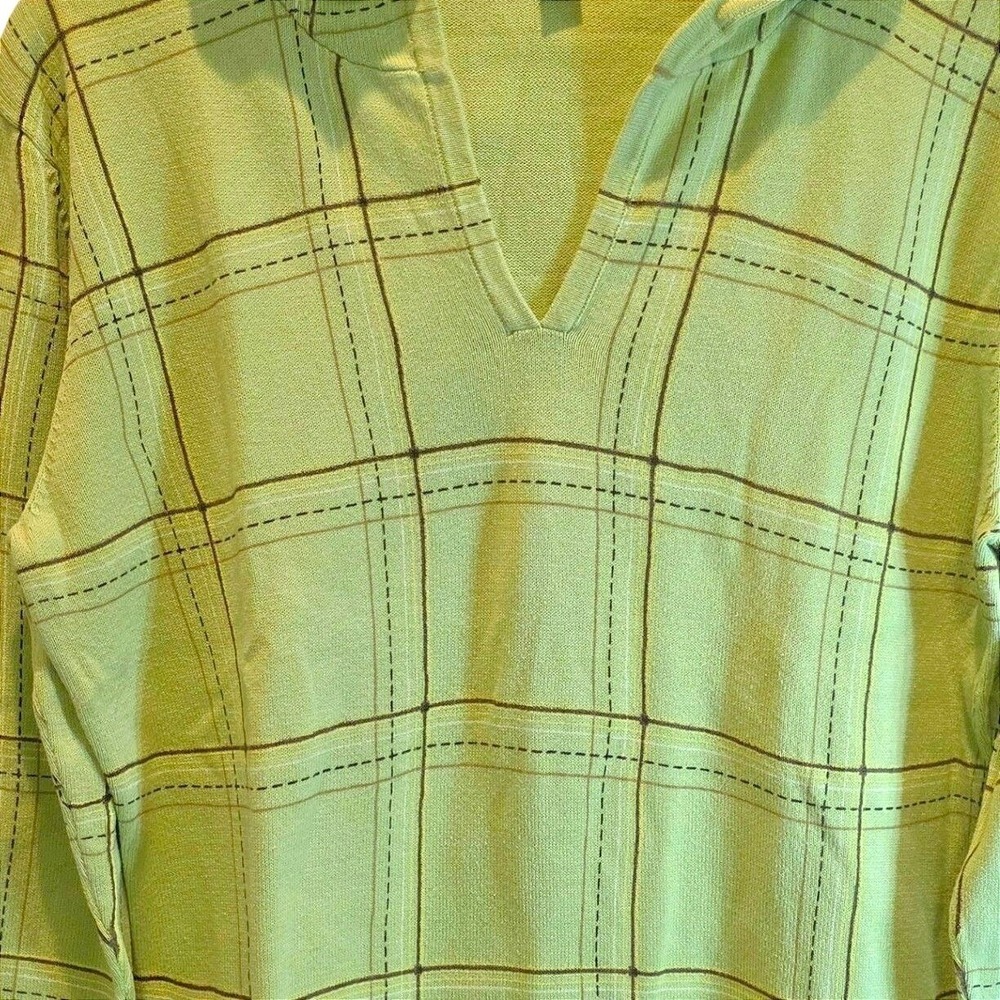 VTG Neve Designs Hoodie Sweater Pullover Womens Large Light Green Plaid V-Neck - Picture 6 of 9